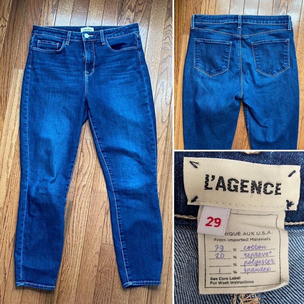 L’Agence $255 Margo High Rise Cropped Skinny | Avalon Denim REPREVE Jeans 29 EUC